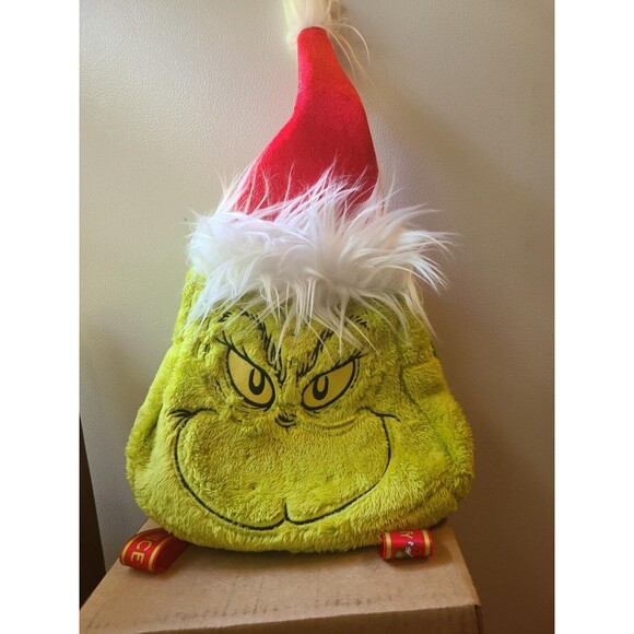 The Grinch Santa Hat Naughty Nice Plush Backpack Universal Studios